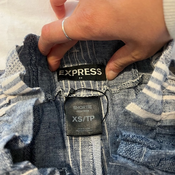 Blue Paperbag Linen Shorts - Express - Picture 2 of 3